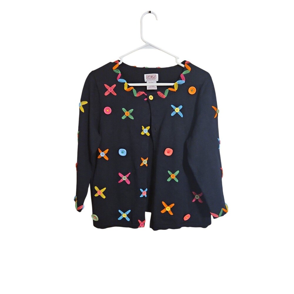 Vintage 90s Y2K PBJ Sport Womens Sz Medium Cardigan Vibrant Multicolor Sweater